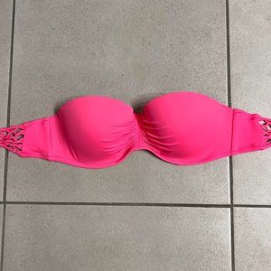 Victoria's Secret hot pink bandeau top with cutouts, size 32DD (also fits a 34D)